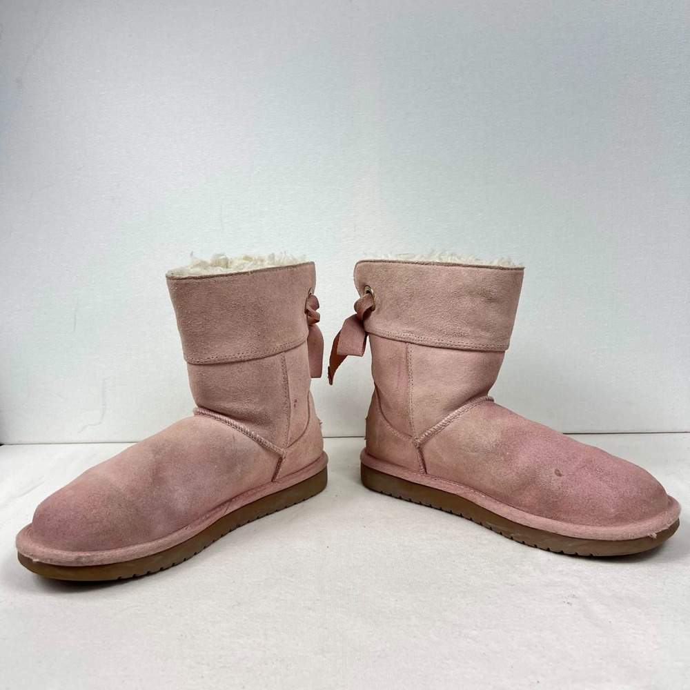 GUC Koolaburra by UGG Victoria Mini Pink Bow Winter Boots Fur Lined Girls Size 2 - Picture 7 of 14